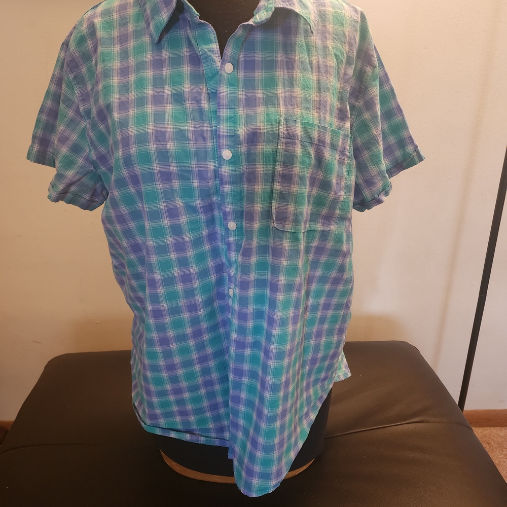 St. John's Bay Teal and Lavender Plaid Shirt